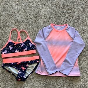 Lands’ End girls swimsuit and rashguard